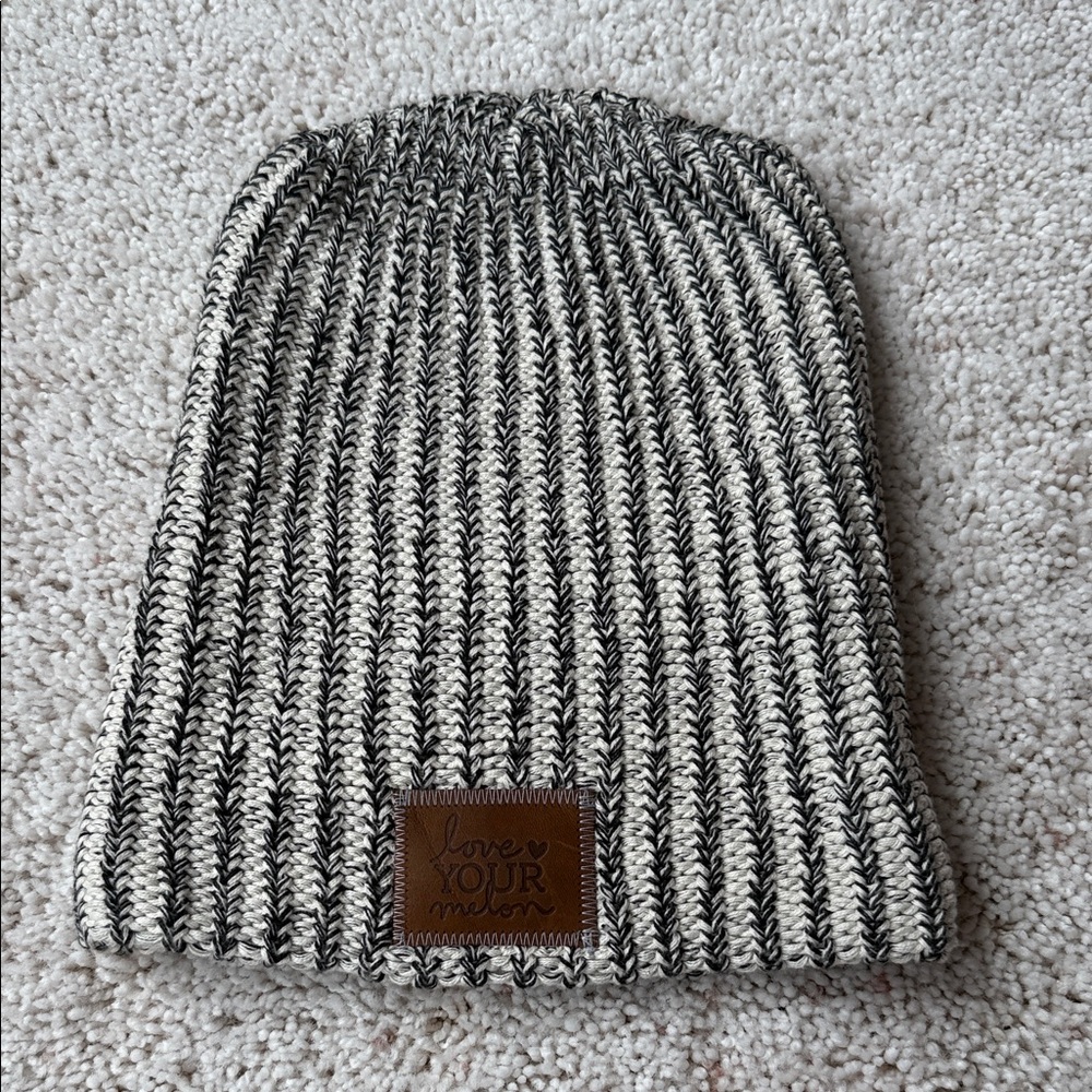 Love Your Melon Black and White Knit Beanie
